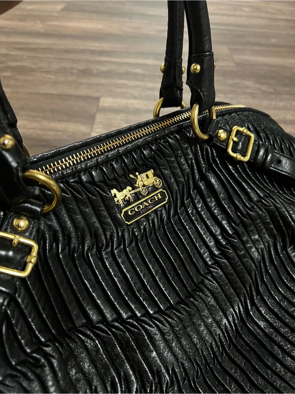 Coach Madison Sophia Satchel Black Pleated Leather with Gold Hardware - Picture 3 of 13